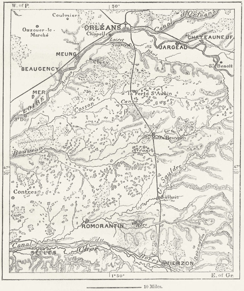 FRANCE. Sologne, sketch map c1885 old antique vintage plan chart